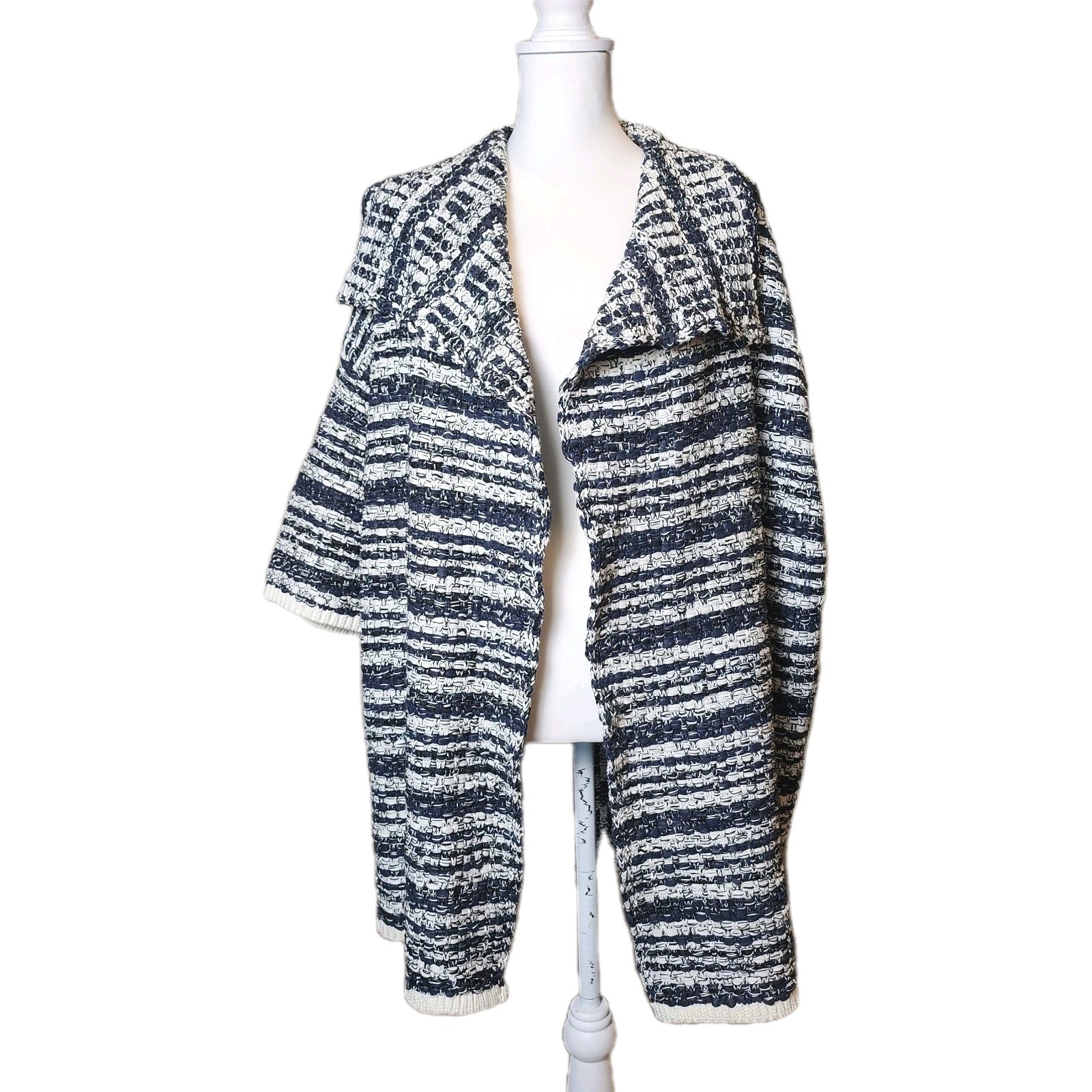 Alice + Olivia Hester Oversized Black White Heavy Knit Sweater Coat Xs S New